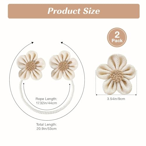 Image of Catchy Rope White & (Set of Brown Holders Holdback 2) Curtains Tieback Drapery Jute Tiebacks. Natural Decorative Window Neutral Combo Curtains Floral Curtain Beautiful (8, White)