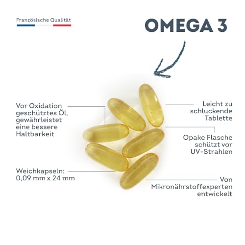 Omega 3 Wildfischöl 2000mg - 1000mg EPA, 500mg DHA, 60 Omega 3 Kapseln hochdosiert - Herz- & Gehirnfunktion, Sehkraft - 2 Monate - Vitavea