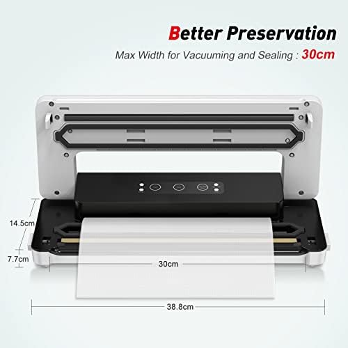 Bonsenkitchen Vacuum Sealer, Food Vacuum Sealers Machine for Sous Vide Cooking, Dry & Moist Food Modes, Food Preservation with Vacuum Bags & Roll, VS3750 (White)