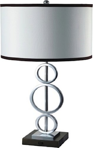 OREInternational, Inc Ore International 8323-1 3 Ring Metal Table Lamp with Convenient Outlet, White