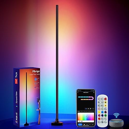 LED Corner Floor Lamp, RGB+IC Floor Lamp Work with Alexa, Color Changing Light Standing Lamp with APP/Remote Control/Music Sync/DIY Colors, Modern Floor Lamps for Living Room, Bedroom, Gaming Room