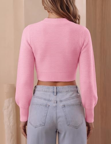 Image of ZESICA Women's Fall Mock Neck Cropped Sweaters 2026 Long Sleeve Soft Ribbed Knit Pullover Tops Winter Fashion Outfits