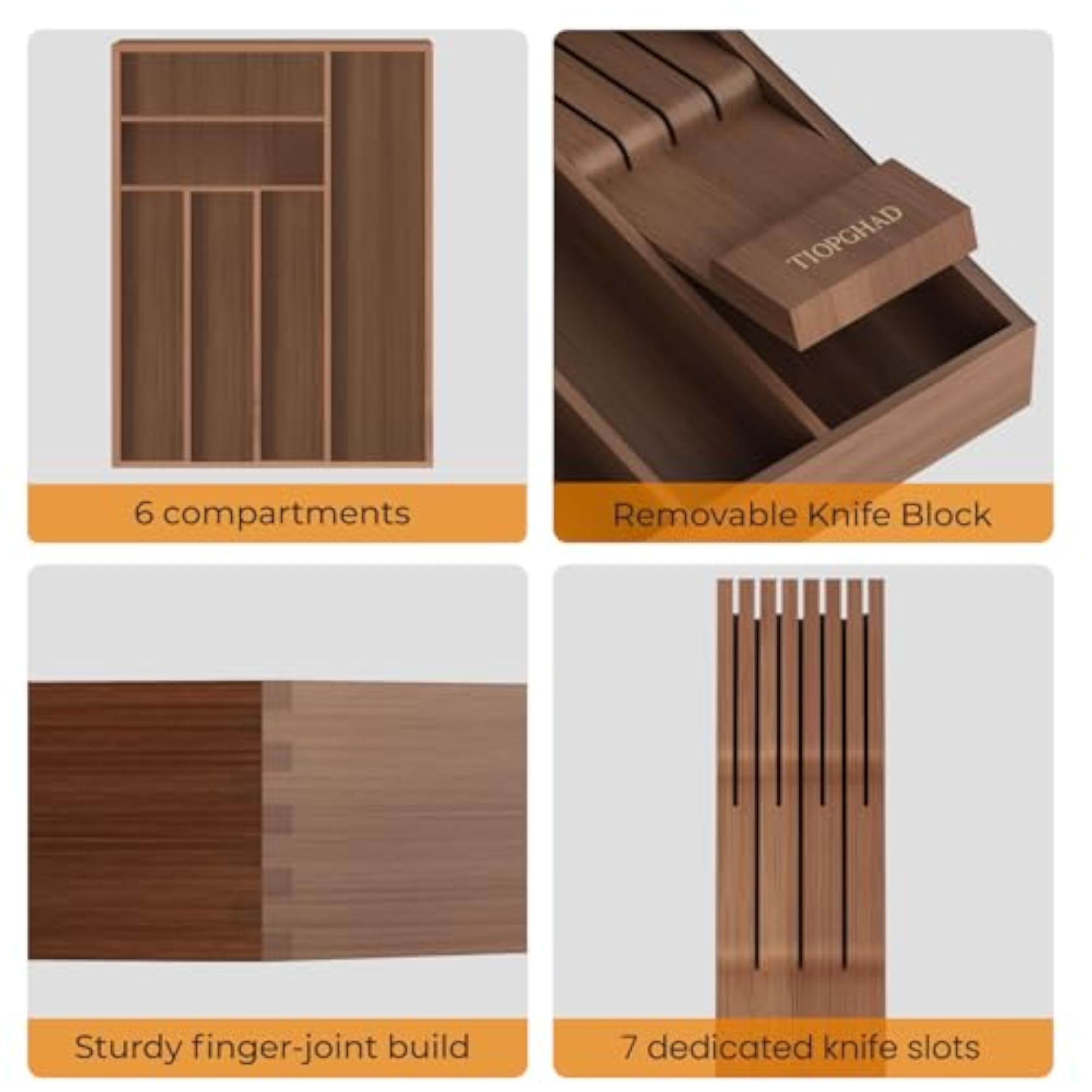 Small Bamboo Silverware Drawer Organizer, Expandable Kitchen Cutlery Tray