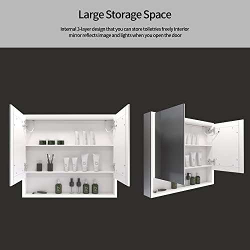 Lalahoo Medicine Cabinet For Bathroom With Mirror,Recessed Or Wall Mounted Medicine Cabinets,Lighted Medicine Cabinet,Dimmer And Anti-Fog,31.5" X 23.6" #TOP3