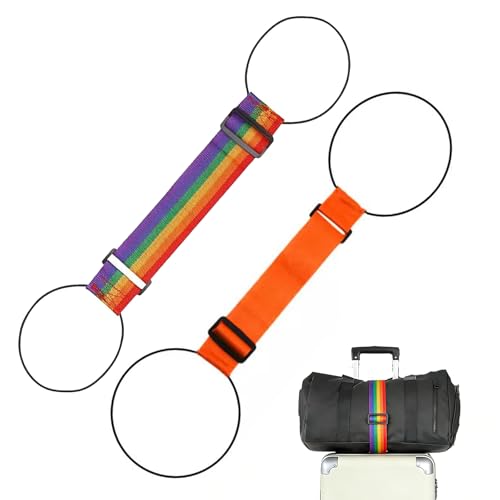 Luggage Connector Straps for Suitcases, 2 Pack Adjustable Elastic Travel Belt, Add A Bag Strap for Carry On, Secure Luggage Strap for Airport, Cruise & Travel (Rainbow Color)