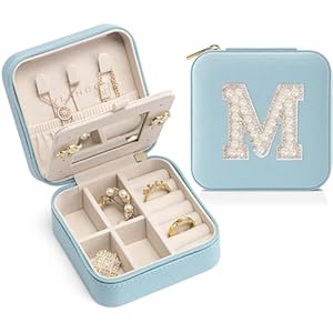 Vlando Travel Jewelry Box for Girls Women, Initial Jewelry Organizer Box Travel Must Haves Jewelry Case for Girls, Travel Necklace Earrings Ring Box for Daughters, Valentines Gift - Letter S