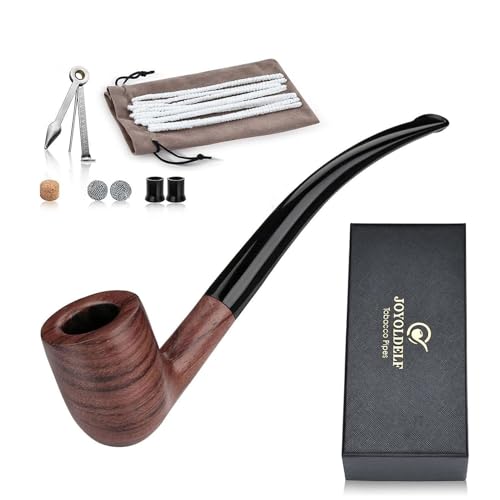 Joyoldelf Churchwarden Smoking Pipe With Metal Filter, Rosewood Tobacco Pipe, Scraper, Cleaner, Gift Box and Accessories