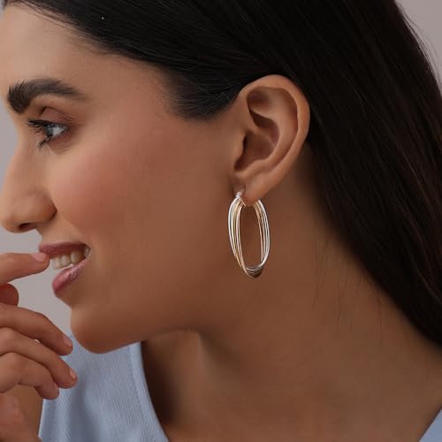 Image of TRUESILVER ACPL 925 Sterling Silver Hoop Earrings for Women | BIS Hallmarked Two-Tone & Three-Tone Intertwined Hoop Earrings | Oval & Round Lightweight Jewelry