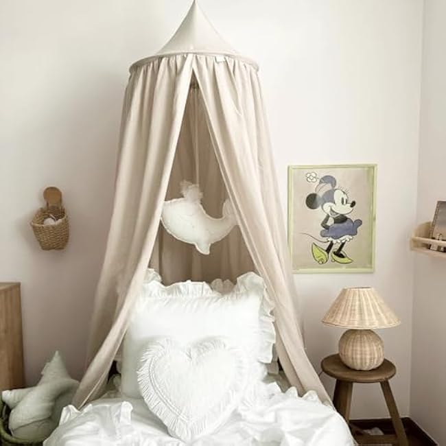 Kids Bed Canopy Breathable Cotton Soft Cover Net for Crib Reading Nook Curtain Hanging Round Play Tent Nursery Bedding Play Room Decor