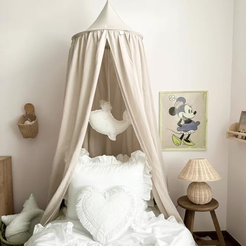 Image of Kids Bed Canopy Breathable Cotton Soft Cover Net for Crib Reading Nook Curtain Hanging Round Play Tent Nursery Bedding Play Room Decor
