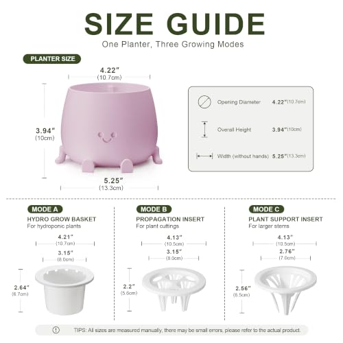 Image of TOPOLA 5.2 Inch Hydroponic Happy Face Planter with 3 Interchangeable Grow Baskets, Water Culture Pot for Pothos, Lucky Bamboo & Plant Propagation, Decorative Desktop Planter for Home & Office, Sakura