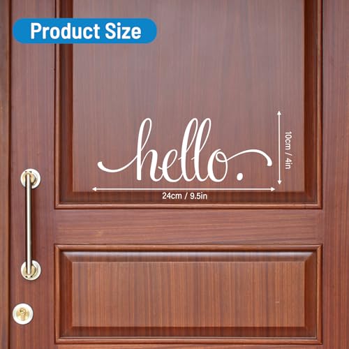 Image of BATTOO Hello Front Door Decal Handwriting Script Vinyl Decal Sticker Elegant Wall Art Door D?cor Hello Sign(White, 9.5 inch wx4 h)