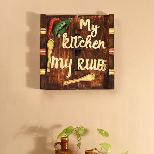 Image of AAKRITI ART CREATIONS My Kitchen Wall Art Panel | Brown Modern Wooden Kitchen Adornment, Matte Finish | Wall Decor Items, Dining Space Decor