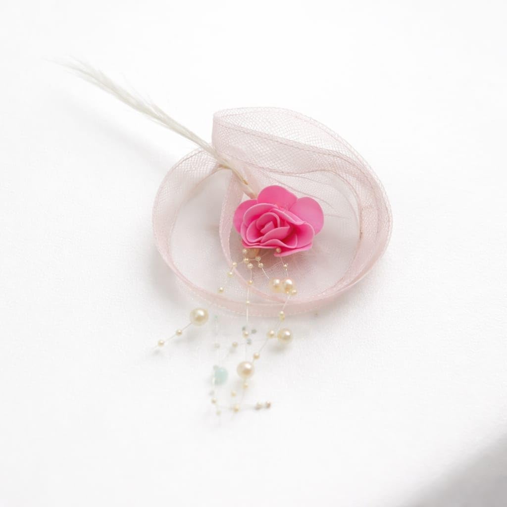 Women’s Pink Floral Fascinator Hat with Feather, Mesh Bow & Pearl Tassels | Elegant Hair Accessory for Wedding, Party, Reception, Derby & Special Occasions-image-7