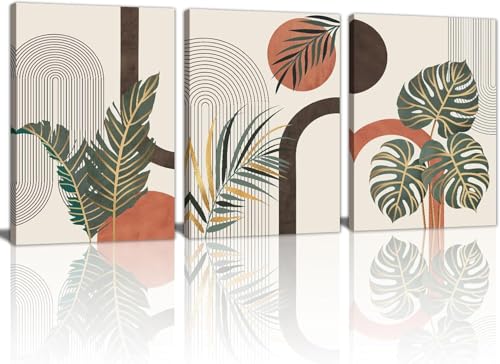 3-Piece Bohemian Style Green Plant Canvas Wall Art, Medieval Line