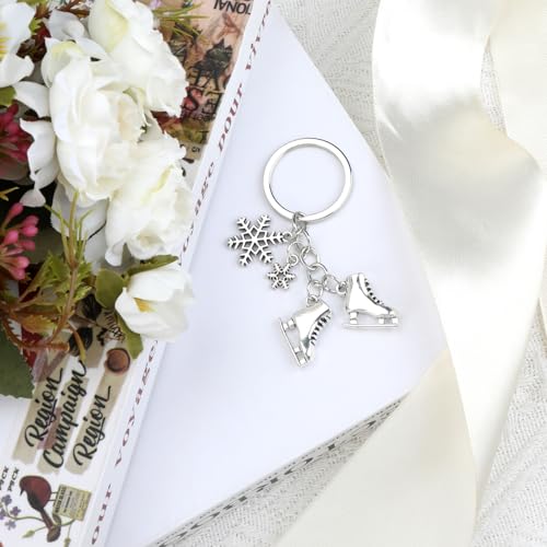 SHTALHST Ski Keychain,Ice Skate Keychain with Snowflake Charm,Winter Gift for Skating Lovers Women Men Birthday Christmas