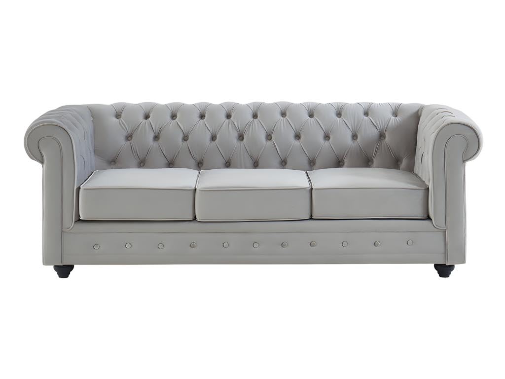 Vente-unique - Canapé 3 Places et 2 fauteuils Chesterfield - Velours Gris Clair