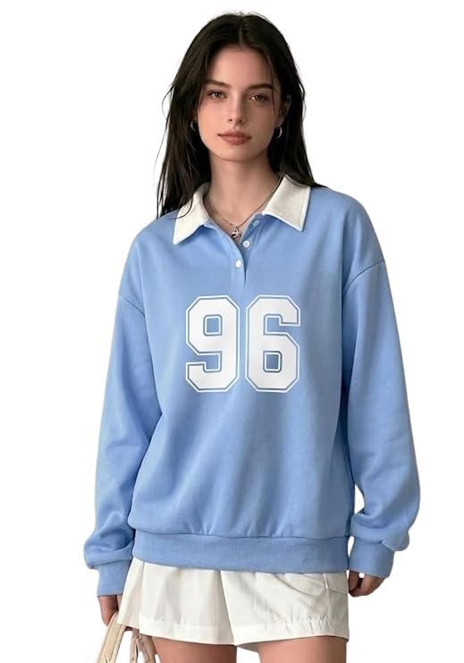 akar Women's Cotton Blend Graphic Print Collared Sweatshirt, Ultra Soft Fleece, Warm Long Sleeve Pullover with Ribbed Cuffs, Casual Regular Fit-picture-17