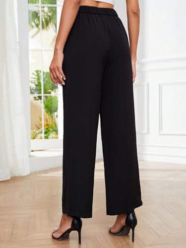 Women's Pleated High Waisted Straight Leg Work Pants Slacks Office Long Trousers3