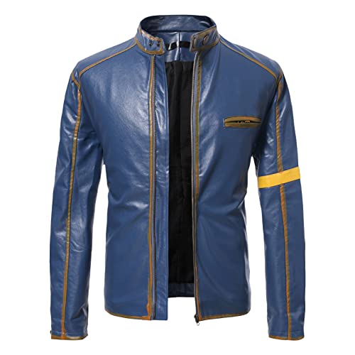 Maiyifu-GJ Men's Vintage Distressed Biker Leather Jacket Retro Slim Fit Motorcycle Biker Jacket Casual Zip Up Bomber Coat (Dark Blue,XX-Large)