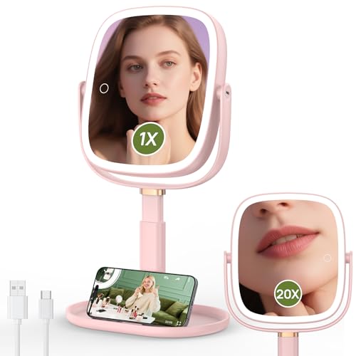 Glowtop Height Adjustable Lighted Makeup Mirror with Lights and Magnification,