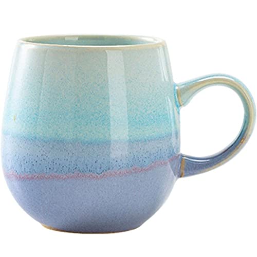 FülleMore 480ml große Kaffeetasse Porzellan Kaffeebecher mit Henkel Cappuccinotasse Kakaobecher Teetasse Keramikbecher für Büro und Zuhause (See-Blau)