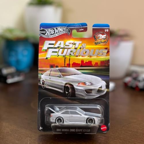 Image of Hot Wheels 1:64 Scale Toy Car, Die-Cast Silver Series Fast & Furious - 1993 Honda Civic Coupe EX EJ1