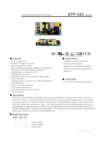 Alimentation carte nue 200W EPP-200-15 pour intégration châssis