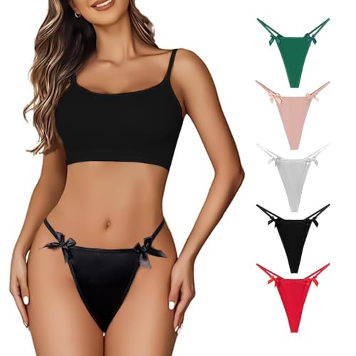 KOEMCY Tangas Mujer Pack de 5 Sexy Hilo Bragas sin Costuras Cintura Baja Multicolor con Acabado Fino Que No Marca Elásticos Thong Underwear(S)