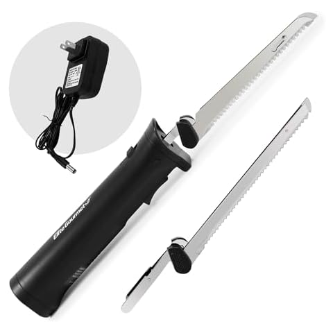Elite Gourmet Cordless Electric Knife with Stainless Steel Blades Cover