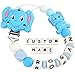 Personalized Pacifier Clip with Name for Baby Boys Girls Customized Paci Leash Binky Chain Holder Elephant(Blue)