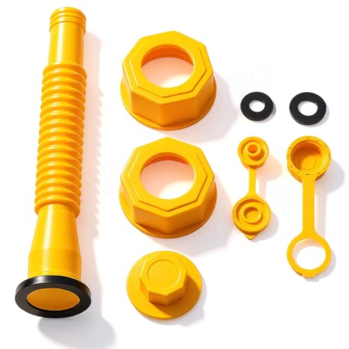 MEAJOO Yellow Gas Can Nozzle Kit Half Two Five & Ten Gallon Can Vent Caps Base Caps Rubber Pad & Spout Cover