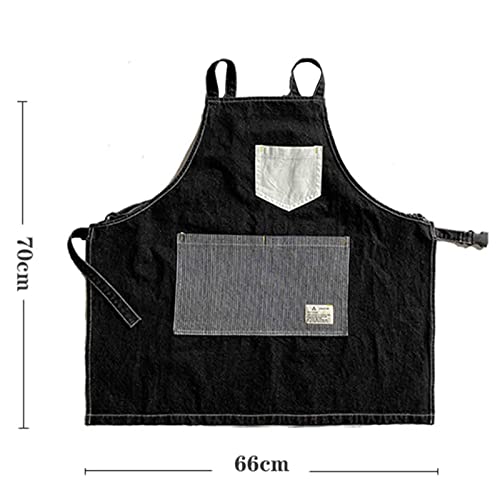 Delantal de Barista Delantales de Mezclilla para Mujer para Hombre Delantal de Mezclilla para Estilista con Bolsillos en la Espalda Cruzada para camareros de Barbacoa