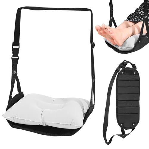 Reposapiés para avión, reposapiés, hamaca para pies, hamaca con cojín inflable, portátil, relajación y comodidad para vuelos largos
