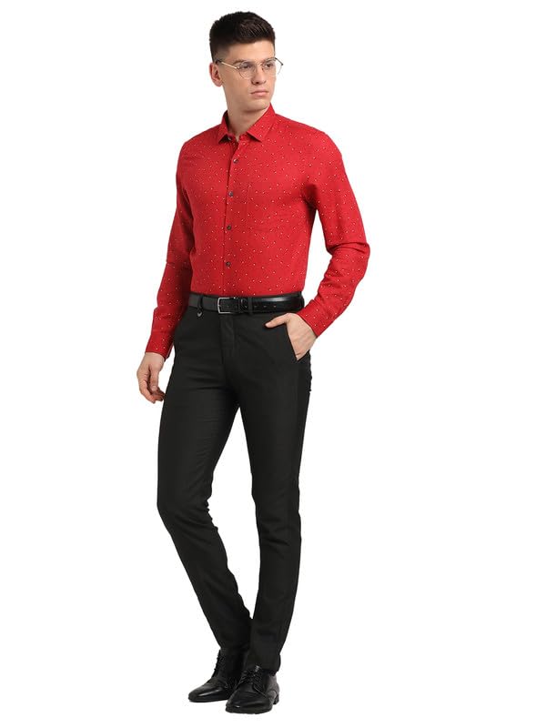 Image of Turtle Men Cotton Linen Red Printed Slim Fit Full Sleeve Formal Shirt