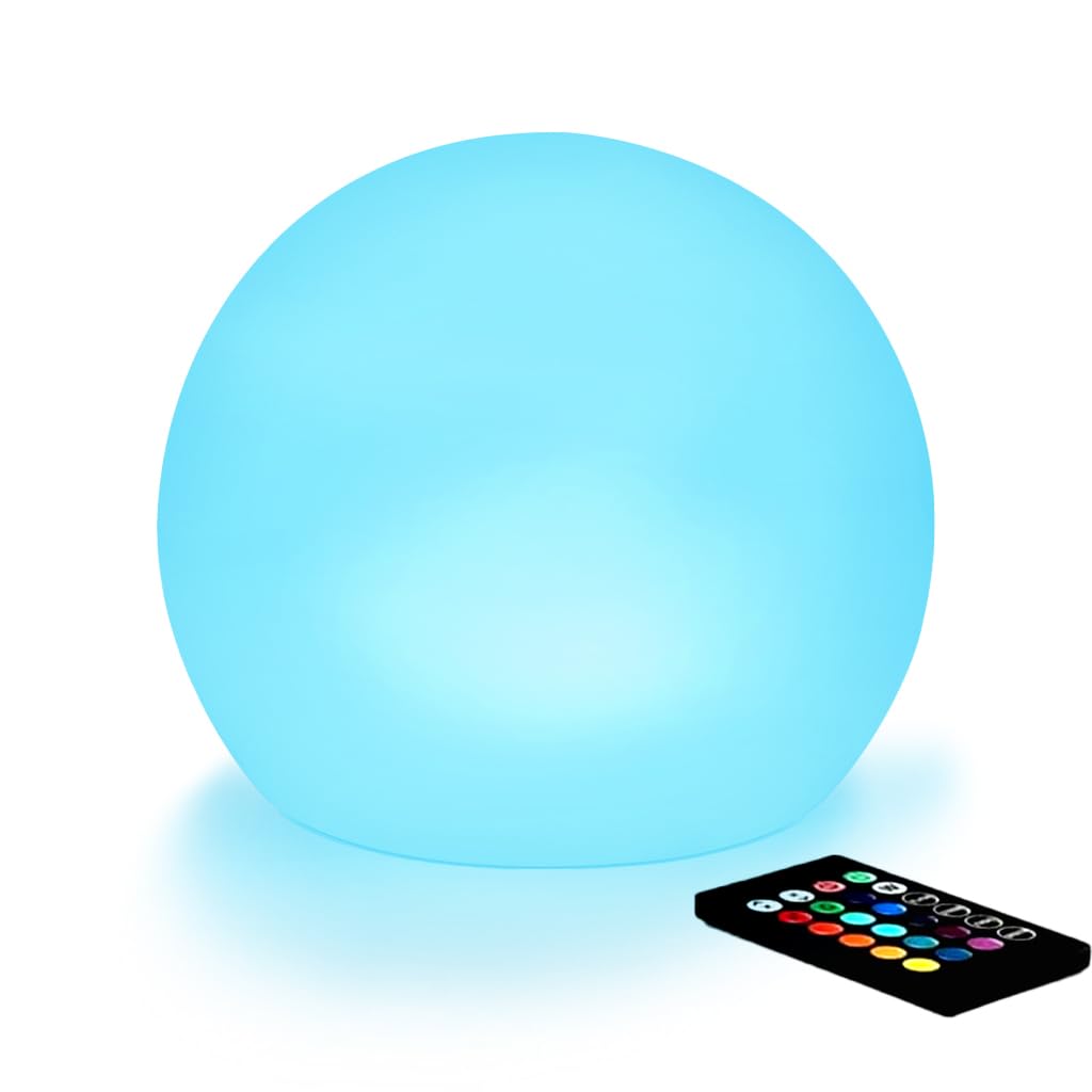 10-Inch LED Ball Light, Rechargeable Dimmable LED Glowing Orb Light w/Remote, 16 RGB Color Changing Globe Floor Lamp, Indoor/Outdoor Waterproof Mood Lamp for Home Lawn Party Pool Decor