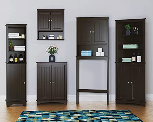 Spirich Home Freestanding Storage Cabinet With Three Tier Shelves, Tall Slim Cabinet, Free Standing Linen Tower, Espresso #TOP2