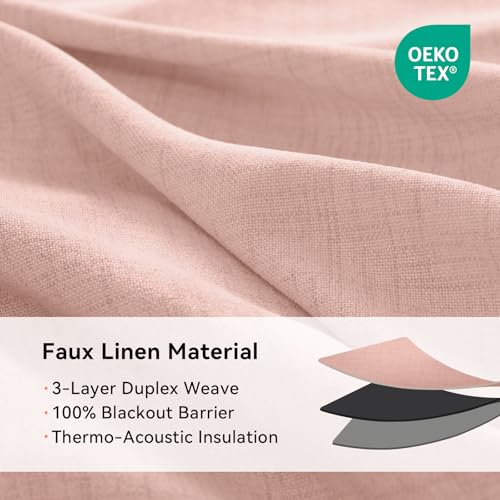 Image of 100% Blackout Shield Linen Textured Total Blackout Curtains for Bedroom 72 Inches Long, Blush Pink Grommet Curtains for Living Room, Thermal Insulated Room Darkening Drapes, 50 inch W x 72 inch L, 2 Panels