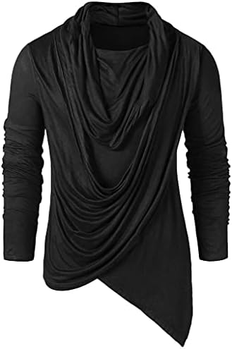Men Pirate Medieval Shirts Long Sleeve, Mens Cowl Neck Asymmetric Hem Gothic Shirts Steampunk Medieval Pirate Cosplay Tops