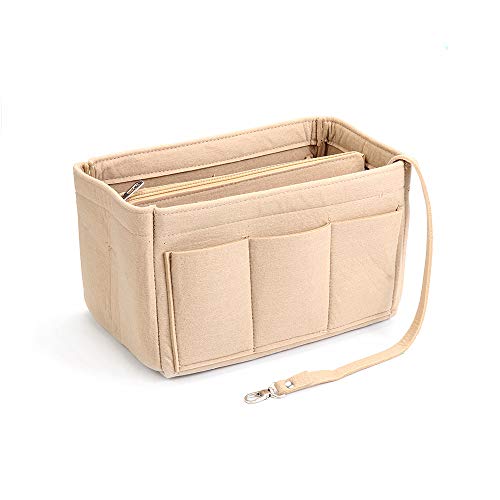 Preisvergleich Produktbild Make-up-Aufbewahrungstasche für Make-up, Beauty, Filz, Handtasche, Kulturbeutel, Aufbewahrung, mehrere Taschen, Make-up-Tasche, Größe L, Beige