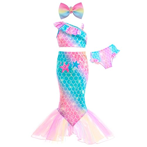 GALLDEALS Girls Swimsuit 3 Piece Bathing Suits Flounce Ruffle Tankini Set Beach Swimwear with Cover Ups Skirt for 3-10 Years2