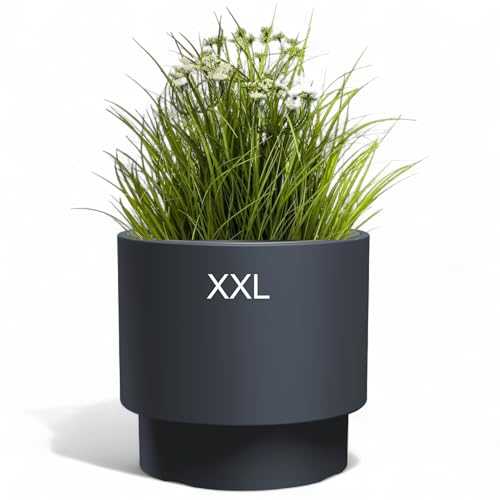 MELTOM Blumenkübel Rund mit Einsatz – Blumentopf Modern Matt – Frostfest & UV-beständig – Anthrazit – Größe XXL Ø 47 cm – für Innen & Außen