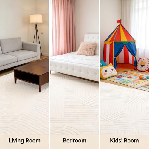 Tapete decorativo beige 8x10 pies lavable antideslizante miniatura 3