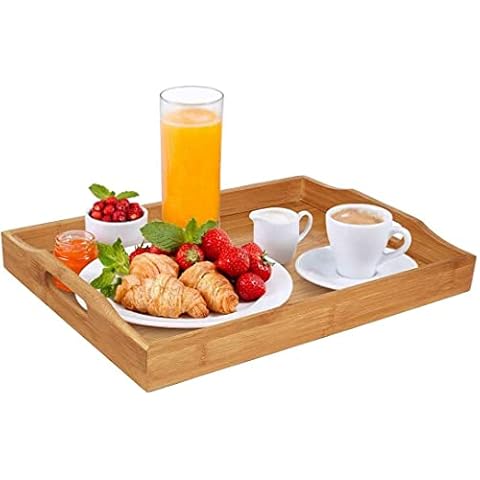 Dudoplatz Bambus Serviertablett mit Griffen Serviertablett Ideen für Abendessen, Tee, Bar, Tisch, Frühstückstablett, gut für Partys oder Betttablett (40 x 28.7 x 5.9 cm) Cover