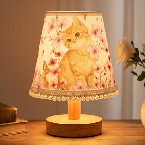 Tian Zhu Cat Mom Gifts for Women Cat Lovers Mothers Day Gifts Cats Floral Lamp Fabric Lamp with Wooden Stand
