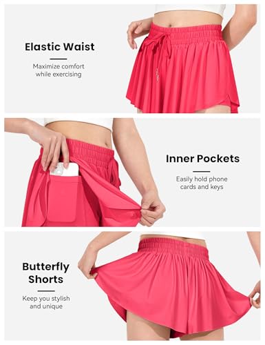 Image of JOCMIC Girls Flowy Shorts, 2 in 1 Preppy Butterfly Shorts with Spandex Liner for Cheer Athletic Gym Teens Casual Clothes