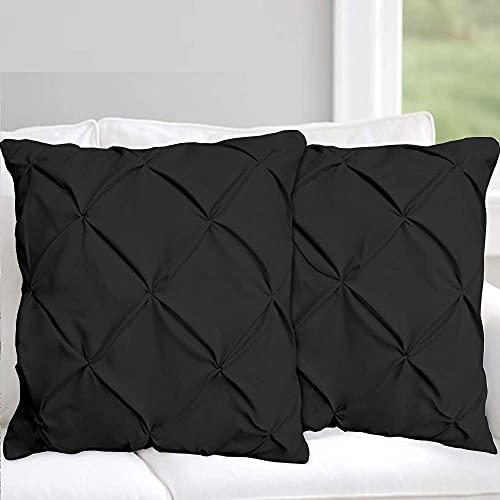 Precious Star Linen Square Pillowcase Set, 24x24 Inch, Pintuck Black, 100% Cotton, Machine Washable
