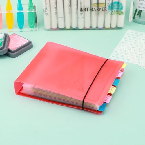 Image of Cookie Stencil Storage Binder for Storage 6x6inch Stencils,Die Cuts,DIY Scrapbooking,Clear Stamp,Storage Folder Organizer Include 1 Red Cover,50 Sleeve,50 Backing Paper and 10 Sheets Divider Tabs
