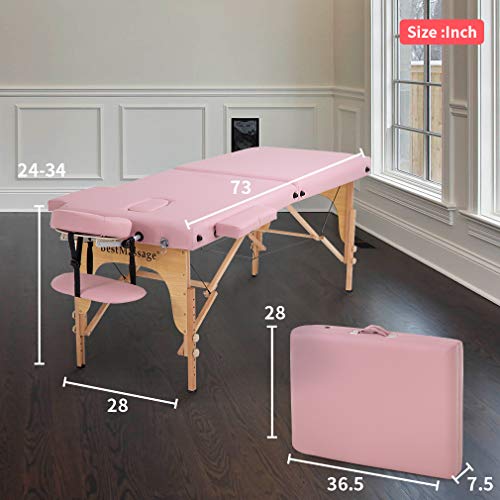 Portable Massage Table Massage Bed Spa Bed Height Adjustable 73 Inch Long 28 Inch Wide 2 Fold Massage Table Pu Portable Salon Bed Carry Case Reiki Table #TOP6