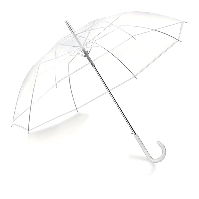 Transparent Monsoon Umbrella with Curved White Handle, Clear Dome Style Rain Umbrella for Outdoor Walking, Photoshoot Props, Wedding Decoration & Travel-image-30